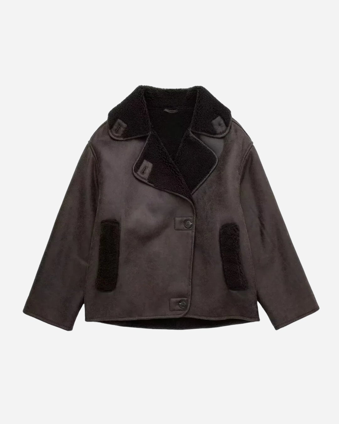 Women's Oversized Suede Moto Jacket - Brown