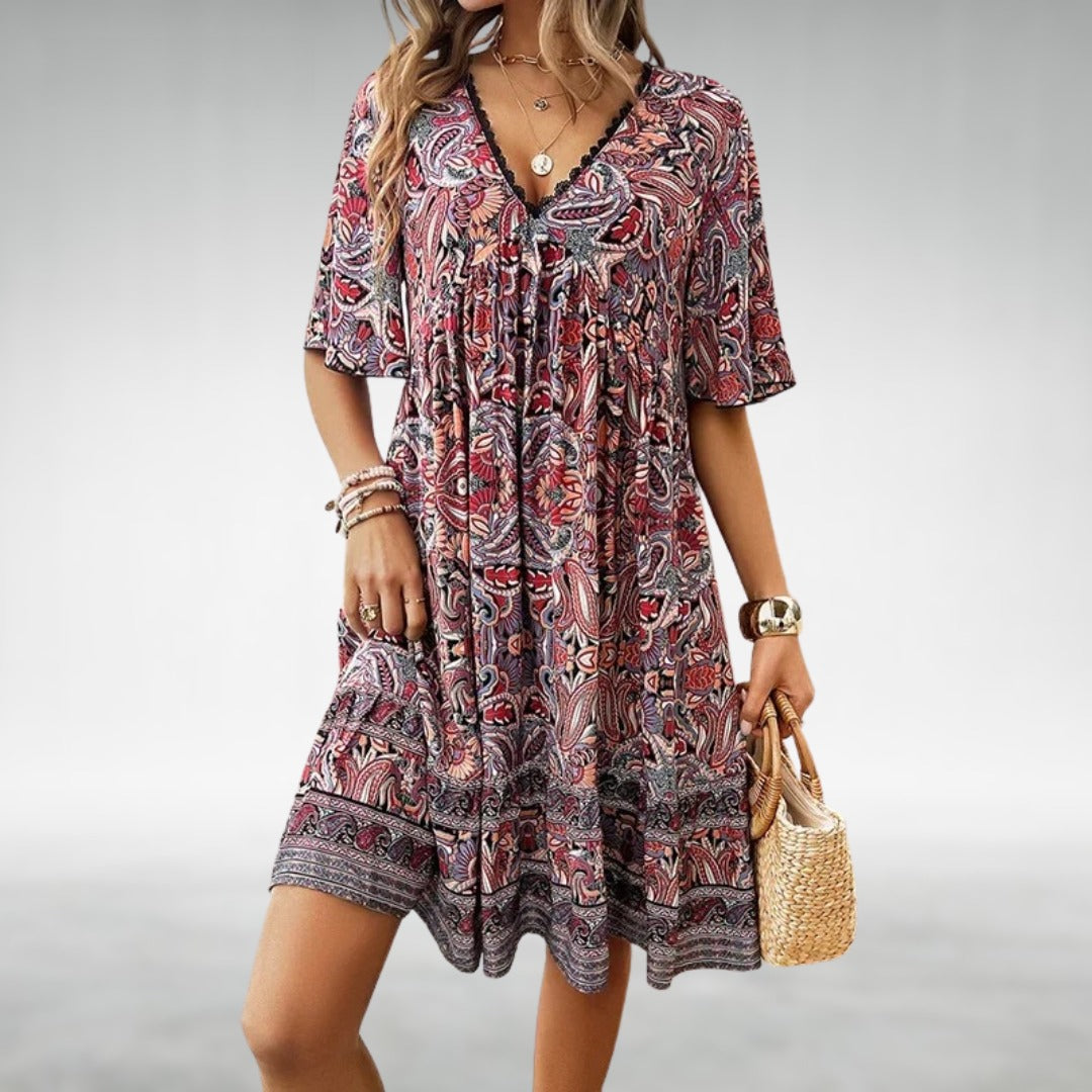Summer Boho Mini Dress - Red