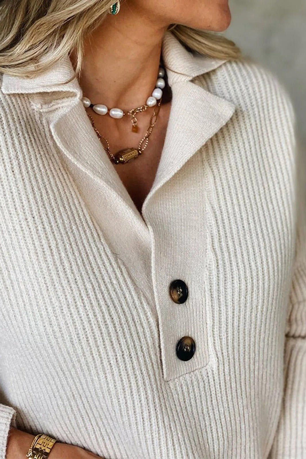 Women's Ribbed Knit Button-Placket Sweater