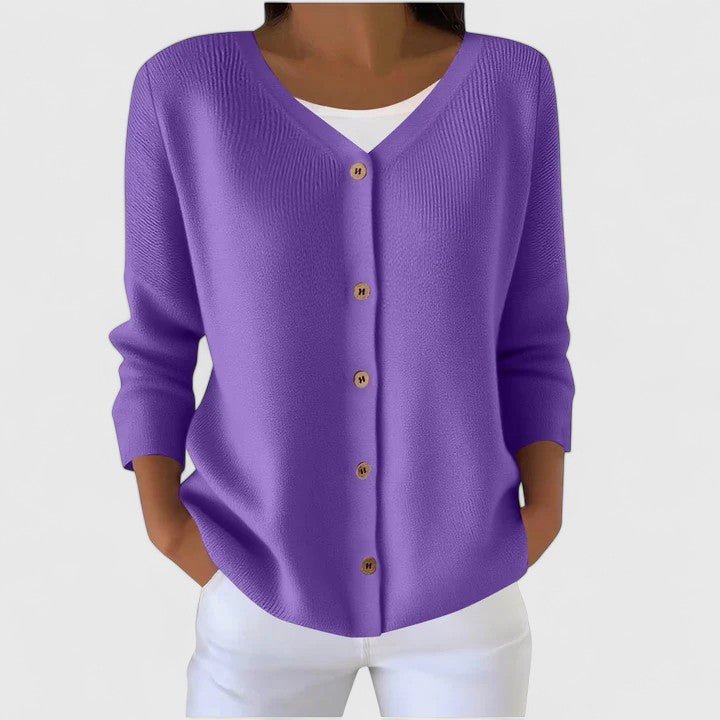 Women's V-Neck Knit Cardigan - Purple