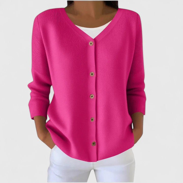 Women's V-Neck Knit Cardigan - Pink