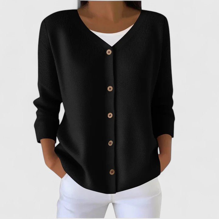 Women's V-Neck Knit Cardigan - Black