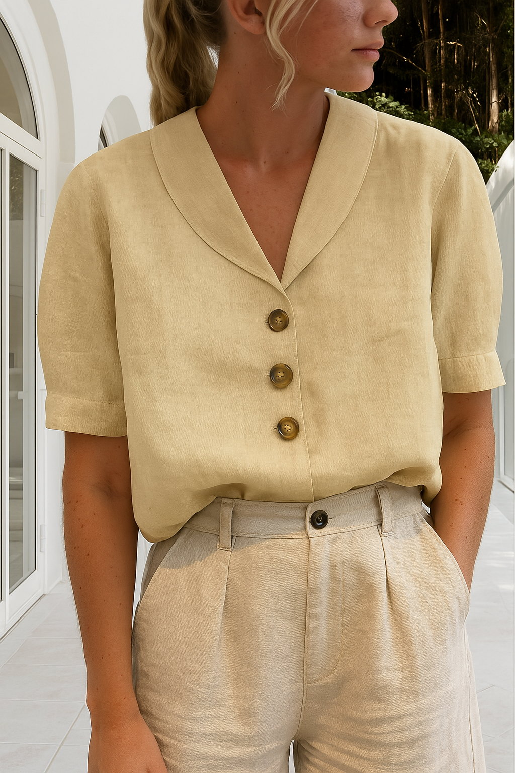 Hannah Women's Linen Short Sleeve Blouse 2