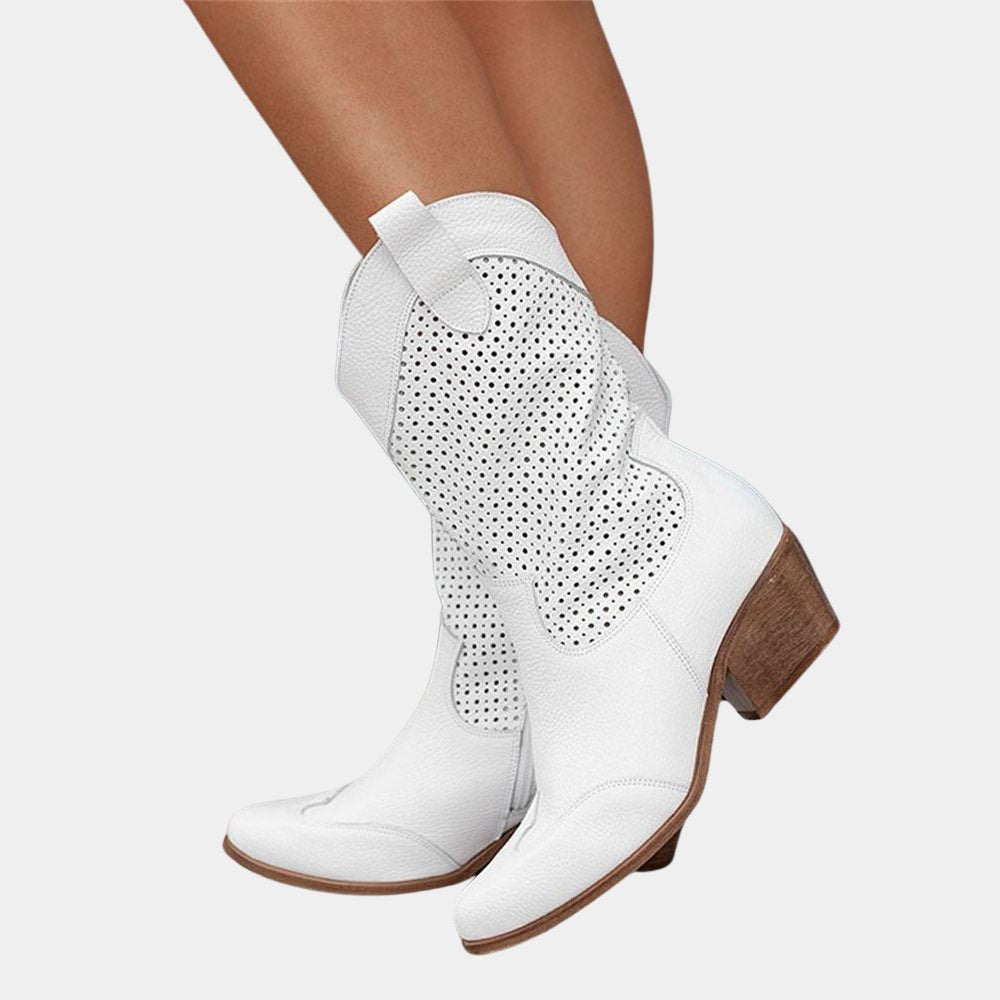 Women's Faux Leather Cowboy Ankle Boots - White