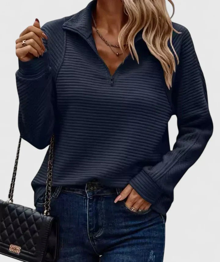 Women's Knit Quarter-Zip Pullover - Dark Blue