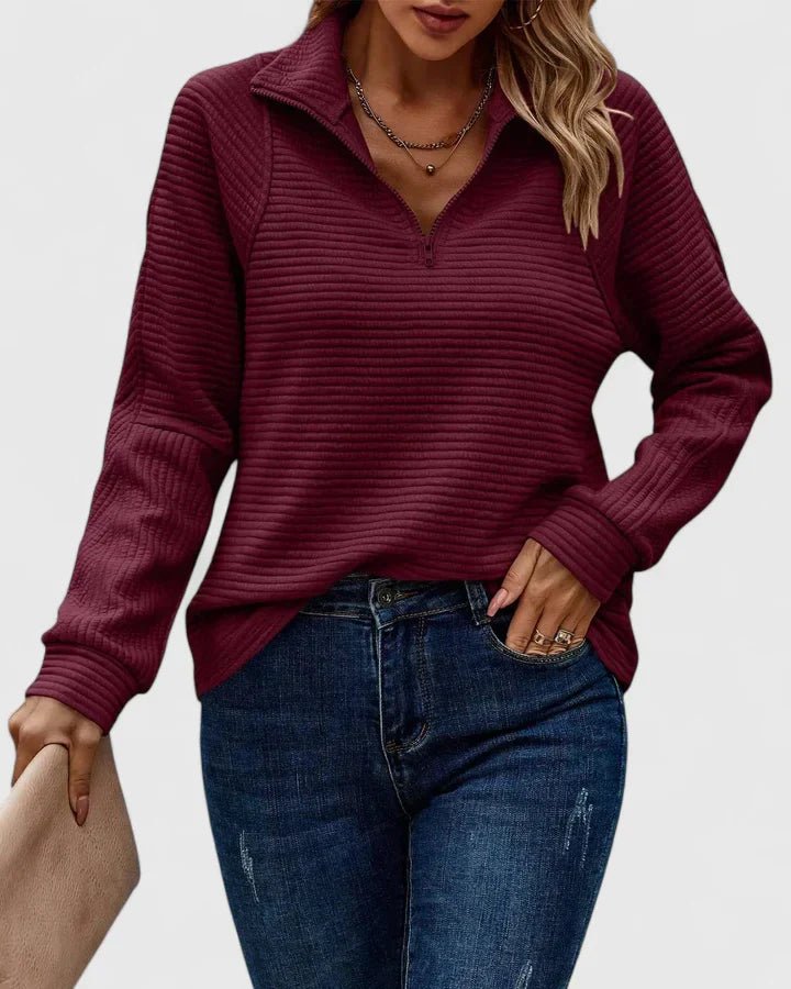 Women's Knit Quarter-Zip Pullover - Burgundy