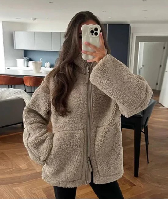 Women's Oversized Faux Fur Jacket - Bronze
