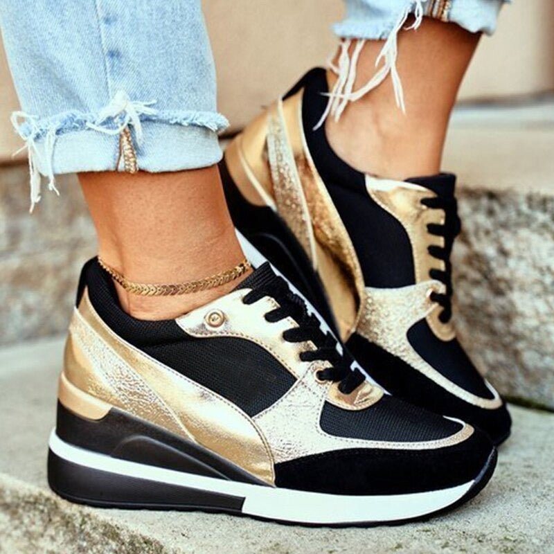 Women's Wedge Sneakers - Gold / 2