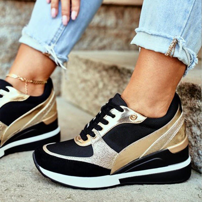 Women's Wedge Sneakers - Gold / 3