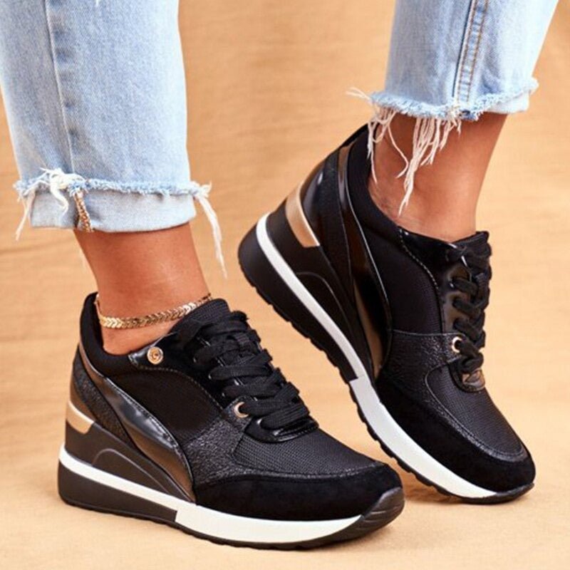 Women's Wedge Sneakers - Gold / 4