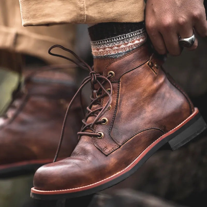 Heeled Combat Ankle Boots - Brown