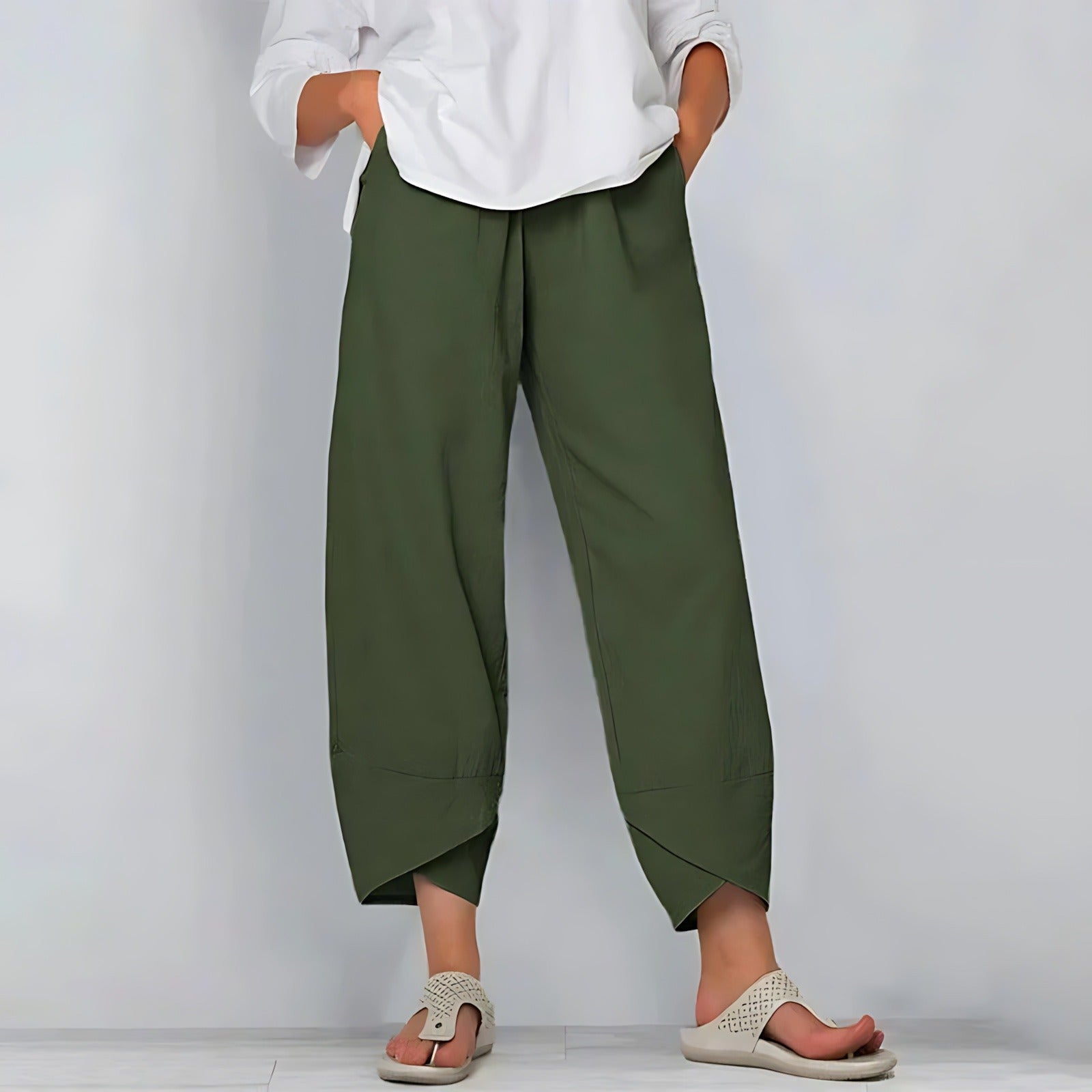 High Waisted Barrel Pants - Military Green