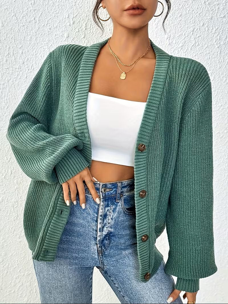 Women's Cropped Ribbed Cardigan - Green