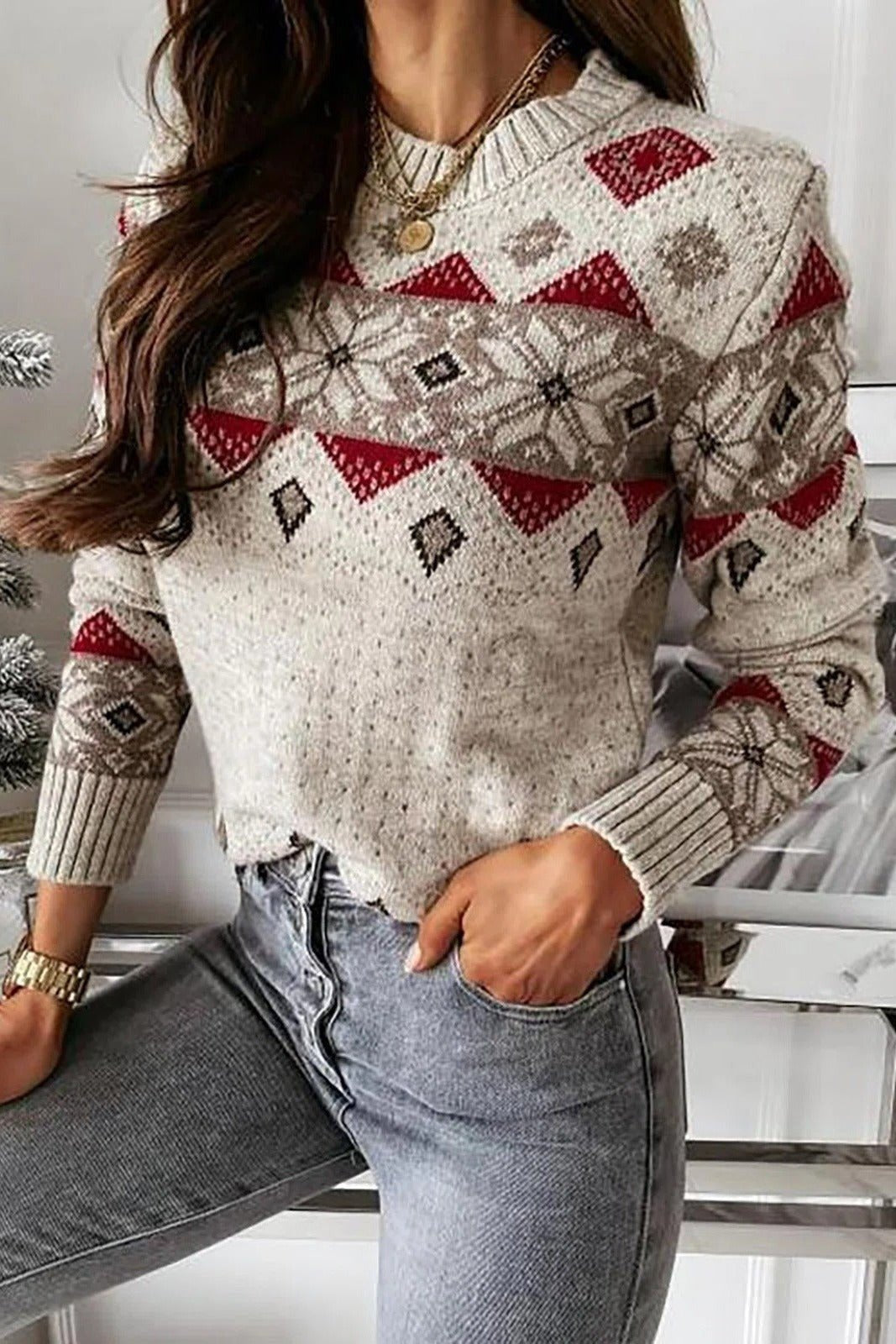 Women's Fair Isle Sweater - Apricot