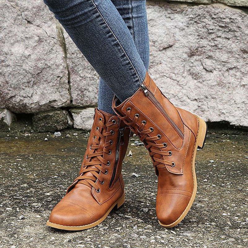 Women's Faux Leather Combat Ankle Boots