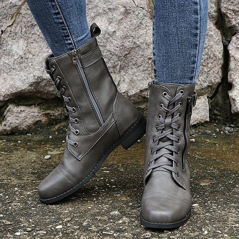 Women's Faux Leather Combat Ankle Boots