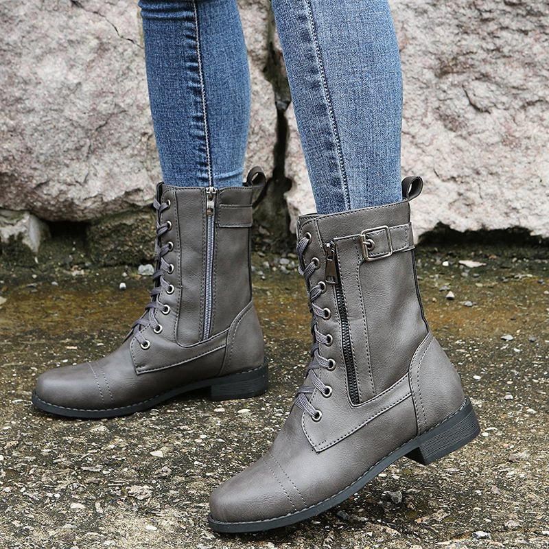 Women's Faux Leather Combat Ankle Boots