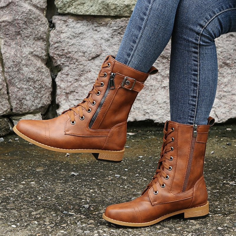 Women's Faux Leather Combat Ankle Boots