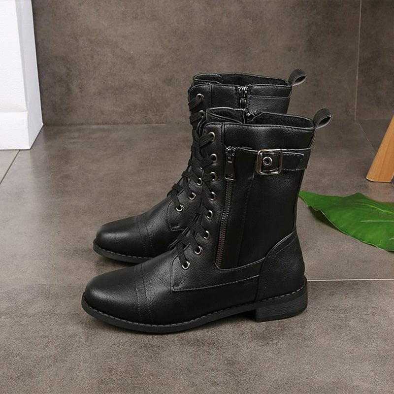 Women's Faux Leather Combat Ankle Boots