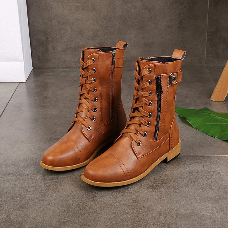 Women's Faux Leather Combat Ankle Boots