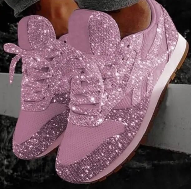 Women's Glitter Lace-Up Sneakers - Pink