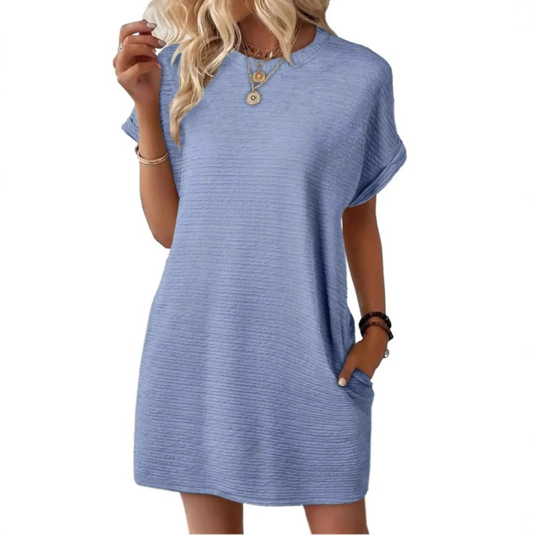 Short Sleeve T Shirt Dress - Light Blue