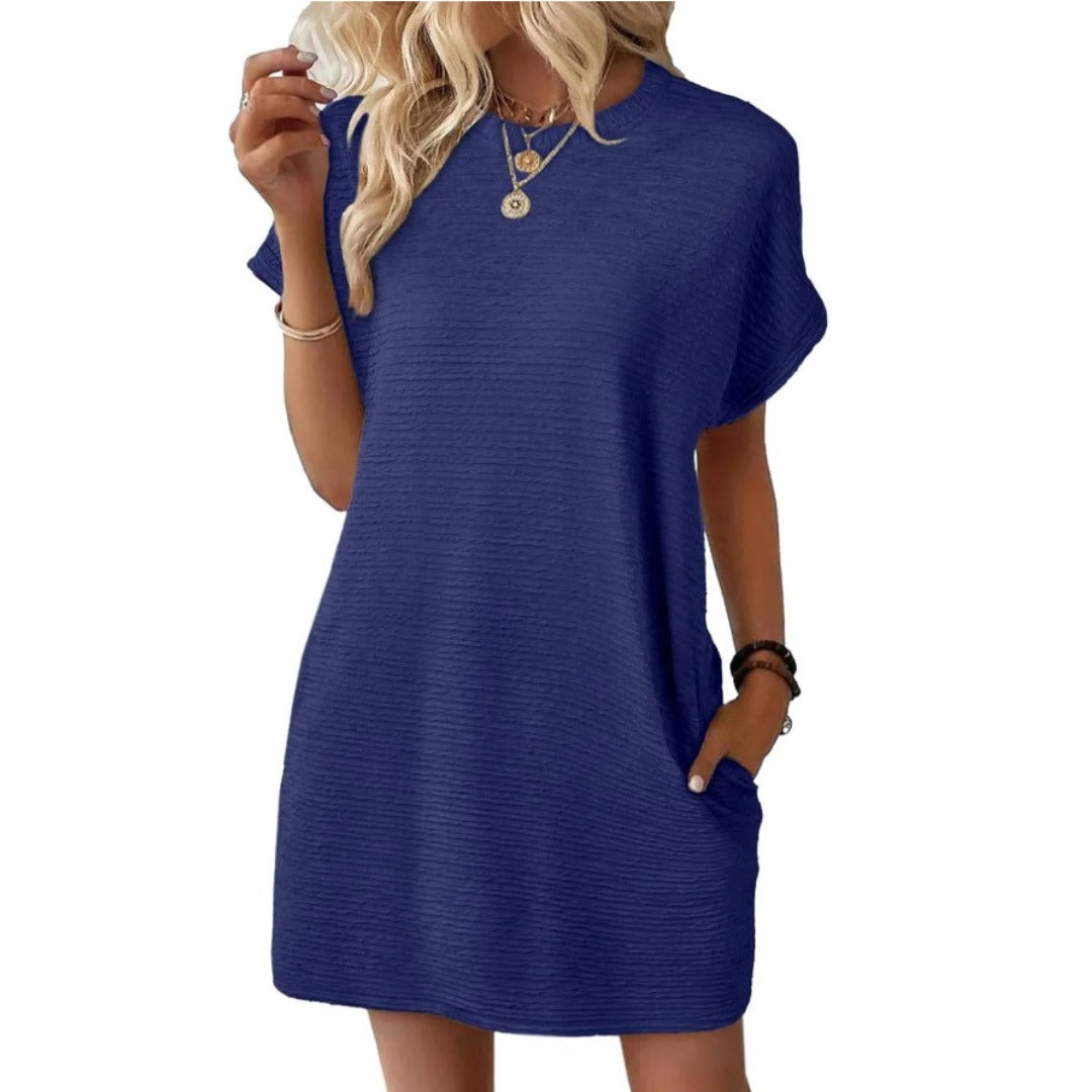 Short Sleeve T Shirt Dress - Dark Blue