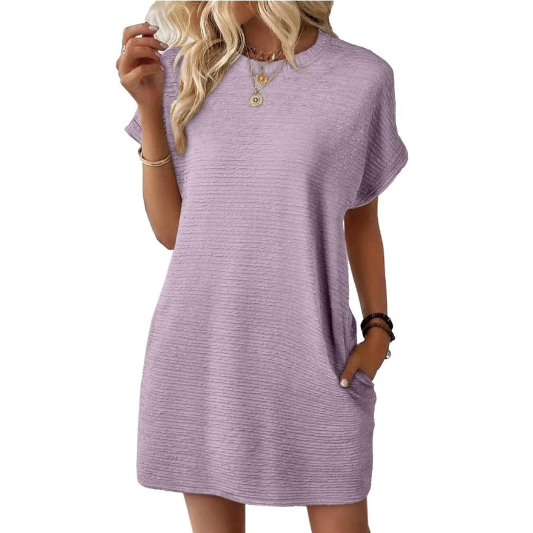 Short Sleeve T Shirt Dress - Light Purple