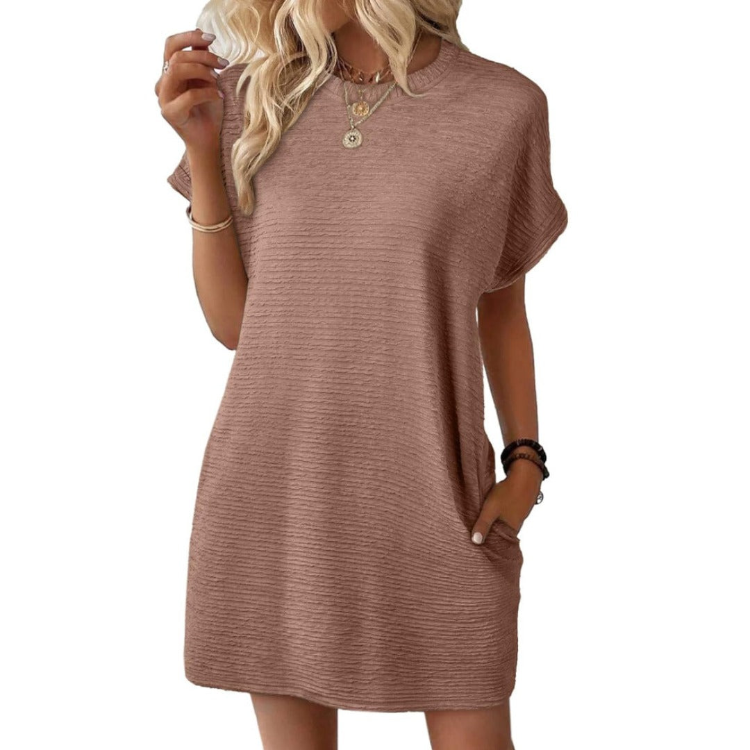 Short Sleeve T Shirt Dress - Light Brown