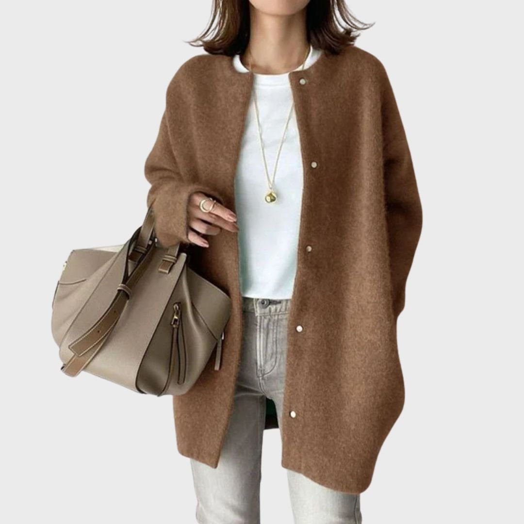 Women's Oversized Wool Cardigan - Brown