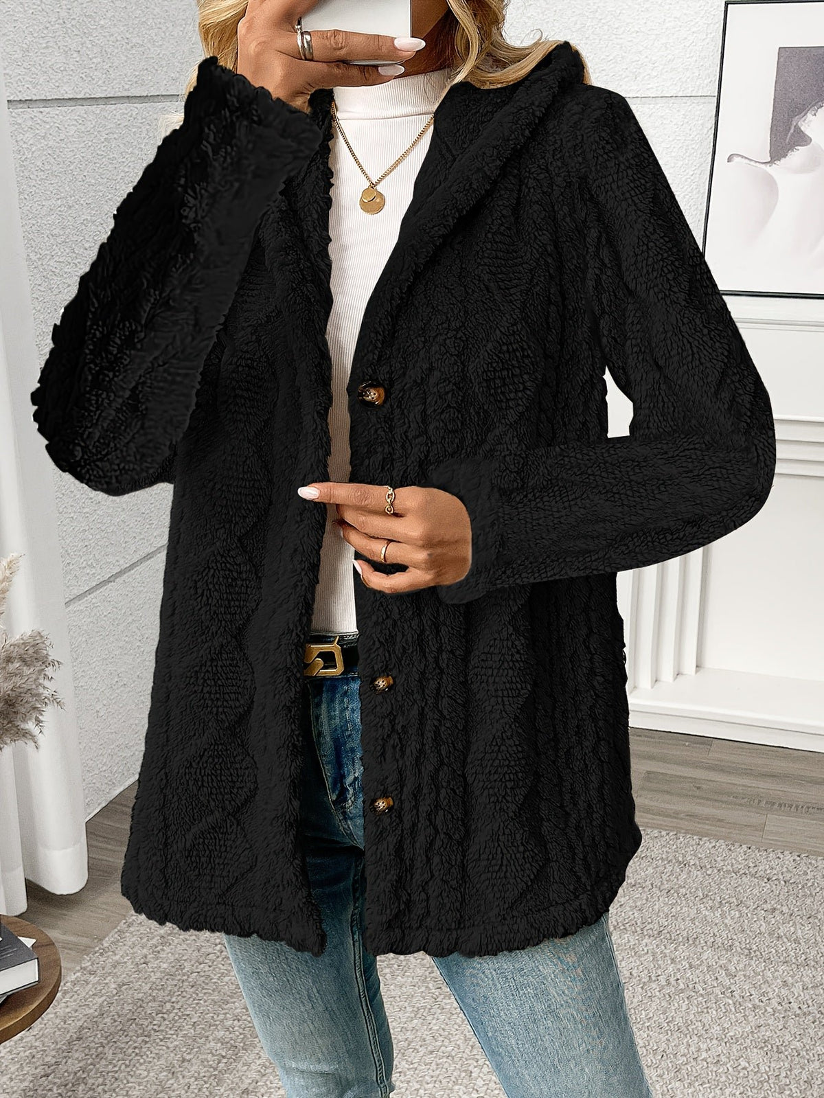 Women's Textured Hooded Cardigan