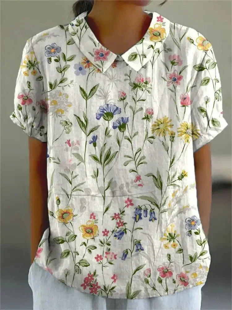 Isla Women's Linen Embroidered Short Sleeve Shirt 2