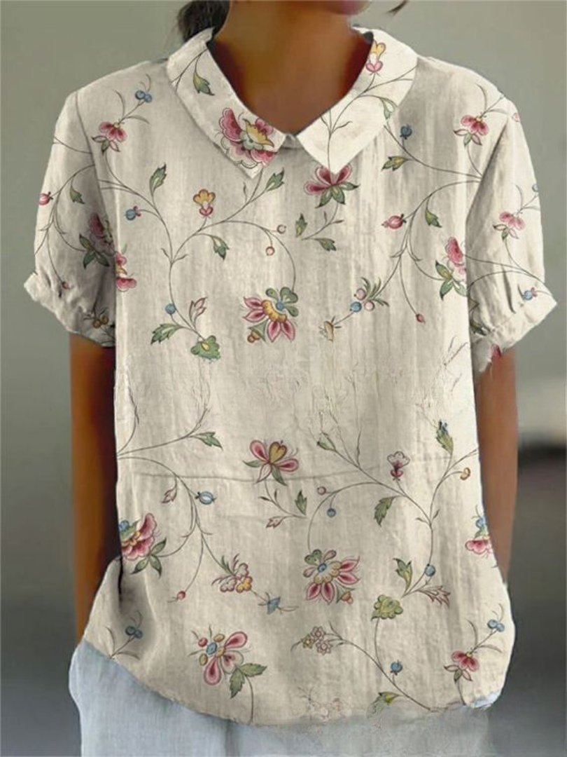 Isla Women's Linen Embroidered Short Sleeve Shirt 3