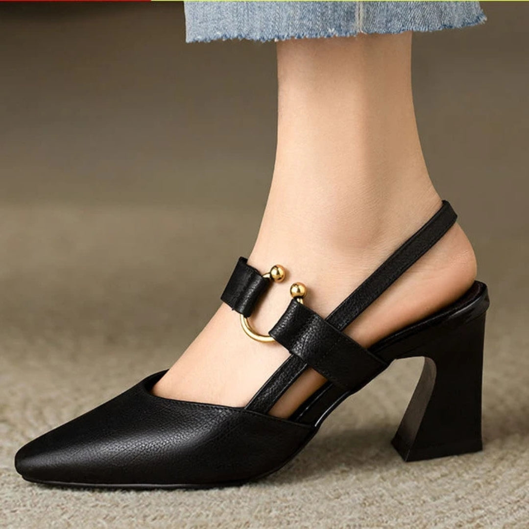 Jessica Women's Leather Block Heel Mules 1