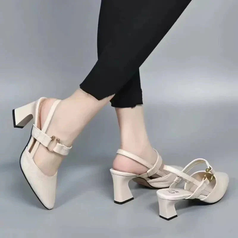 Jessica Women's Leather Block Heel Mules 6