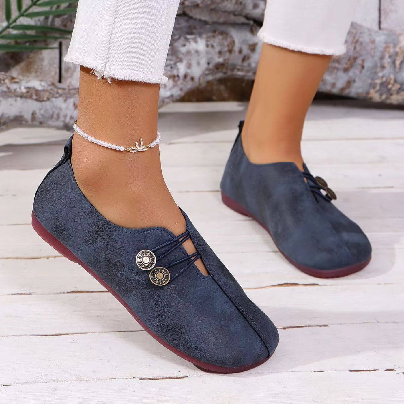 Josephine Women's Leather Button Strap Flats 6