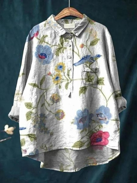 Katherine Women's Floral Cotton Long Sleeve Shirt 17