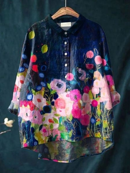 Katherine Women's Floral Cotton Long Sleeve Shirt 19