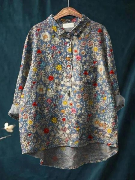Katherine Women's Floral Cotton Long Sleeve Shirt 4