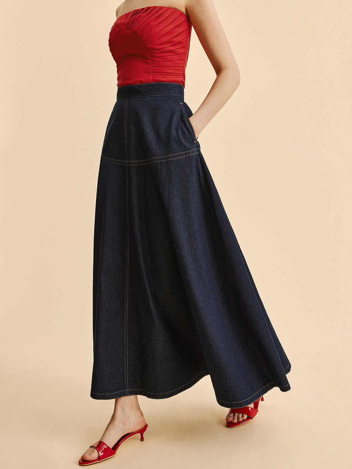Katherine Women's Strapless Denim Maxi Dress 1