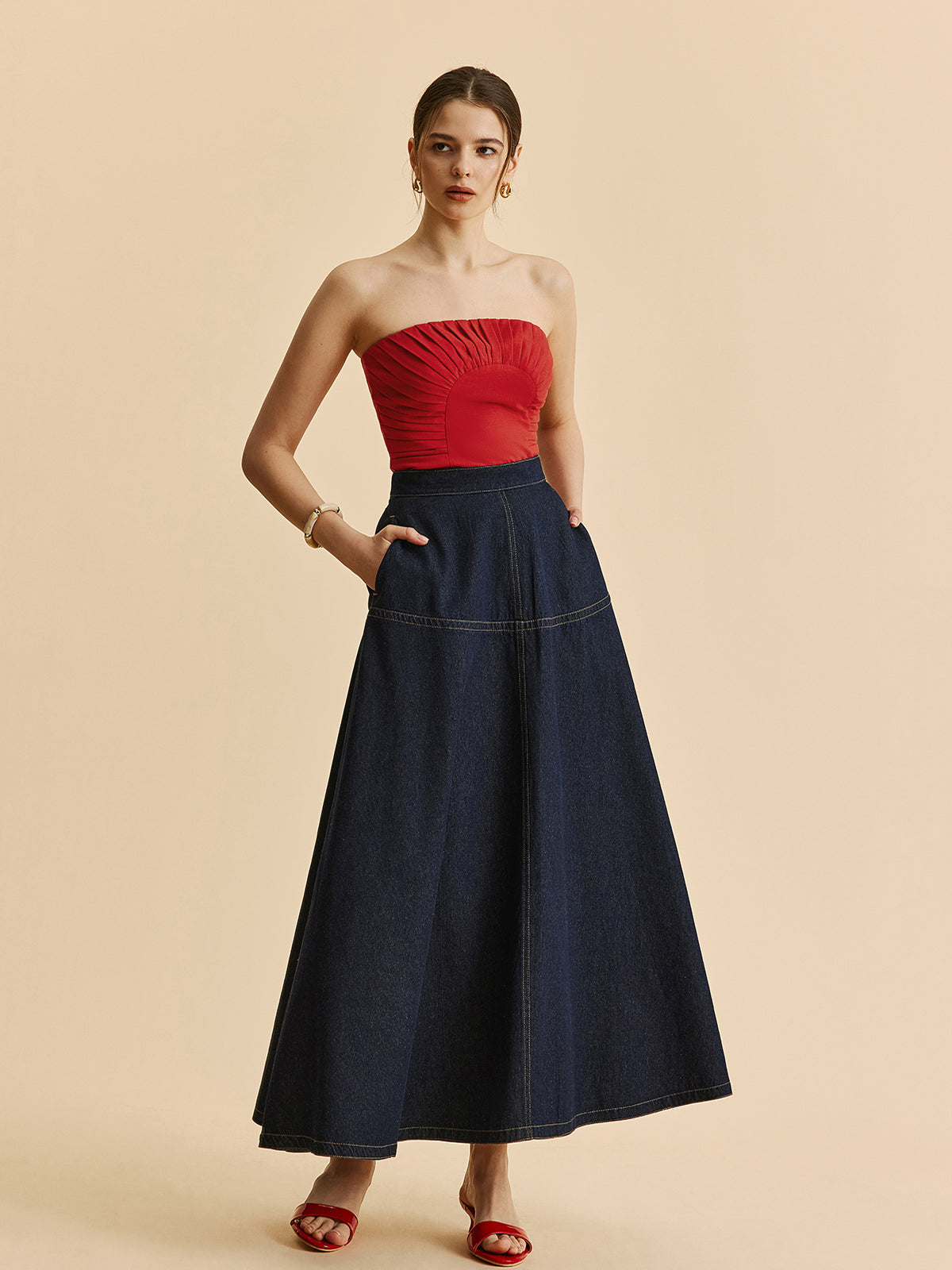Katherine Women's Strapless Denim Maxi Dress 2