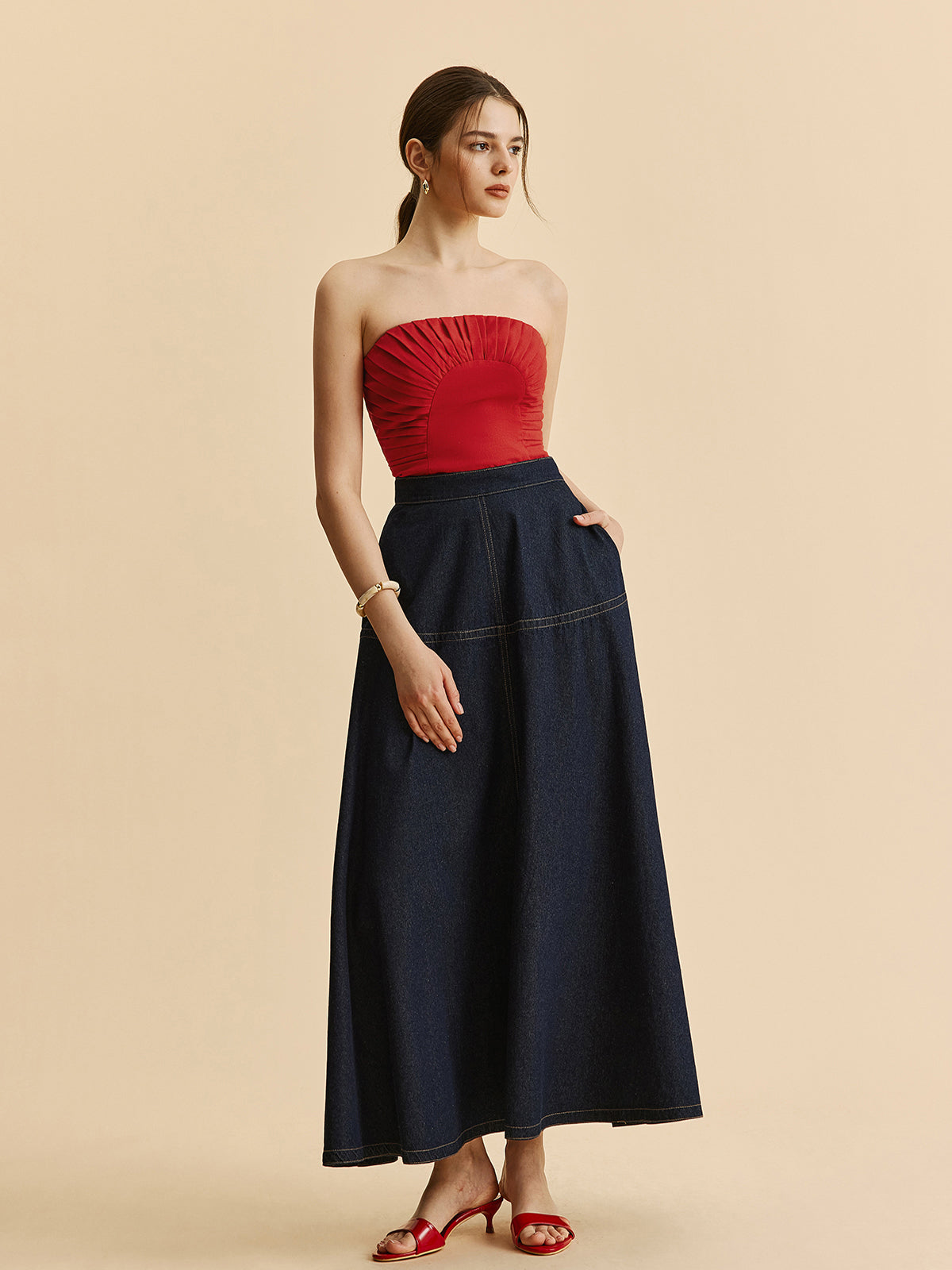 Katherine Women's Strapless Denim Maxi Dress 6