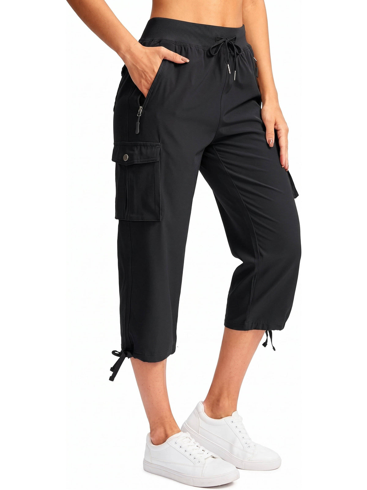 Women's Cargo Capri Pants - Black