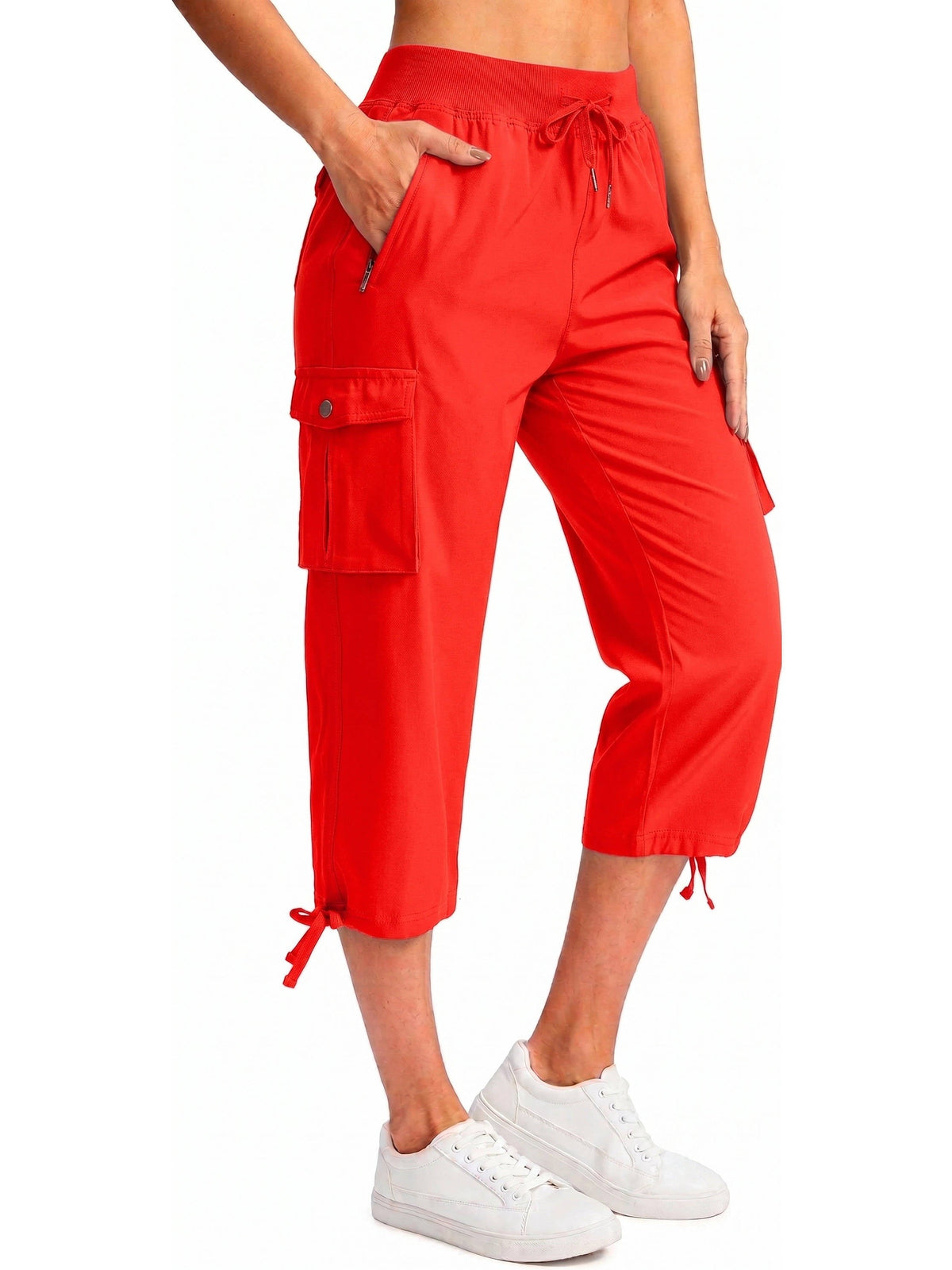 Women's Cargo Capri Pants - Red