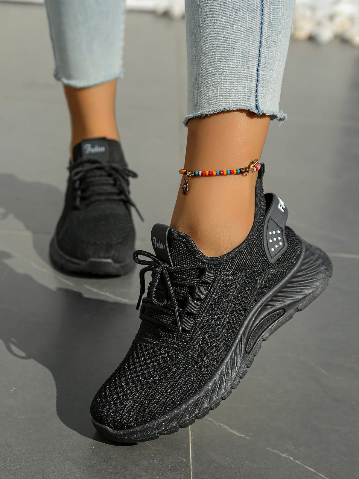 Women's Knit Mesh Lace-Up Sneaker - Black
