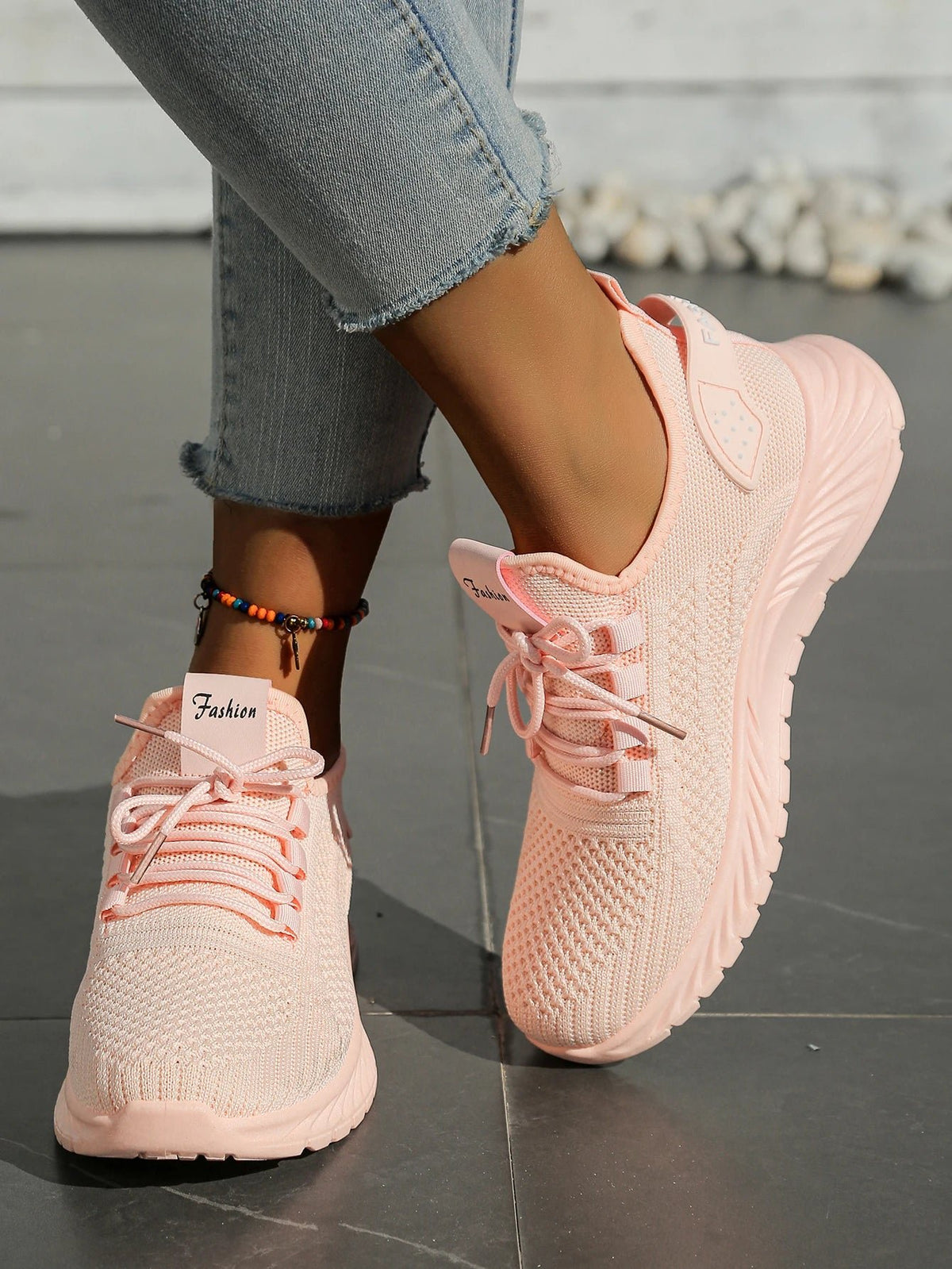 Women's Knit Mesh Lace-Up Sneaker - Pink