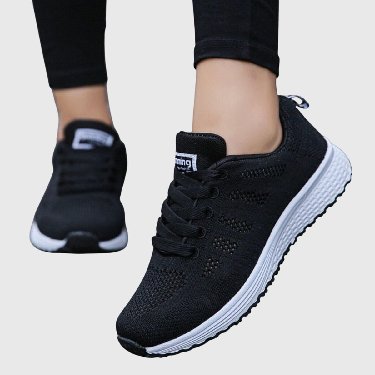 Women's Knit Running Sneakers - Black