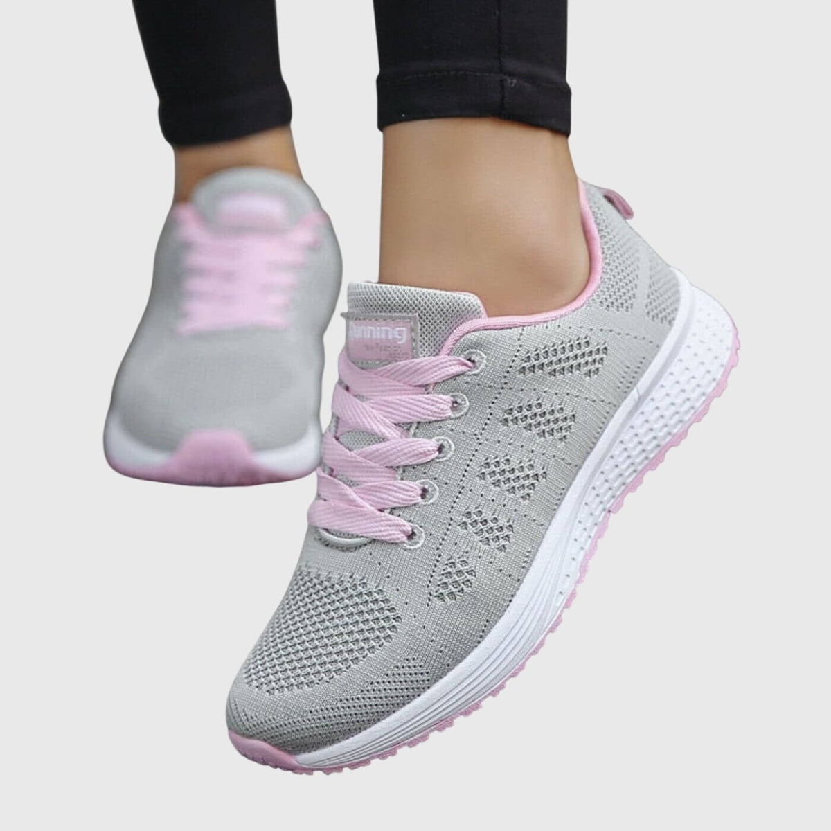 Women's Knit Running Sneakers - Gray/Pink