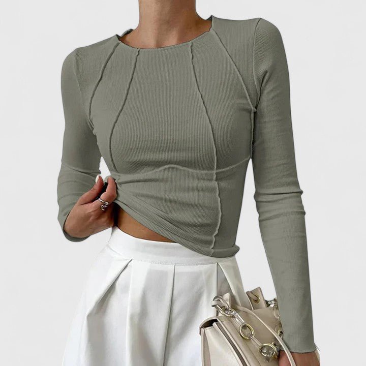 Women's Long Sleeve Crop Top - Olive Green