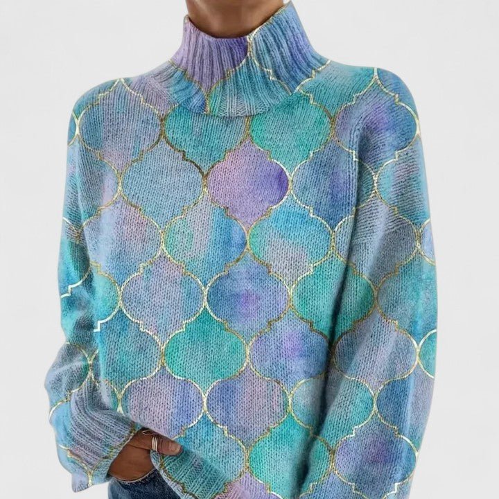 Women's Oversized Turtleneck Sweater - Multi-Colored